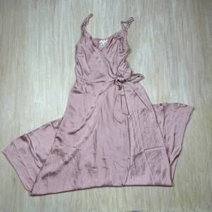 Band of Gypsies Pink Blush Faux Wrap Satin Spaghetti Strap Elegant Dress Small